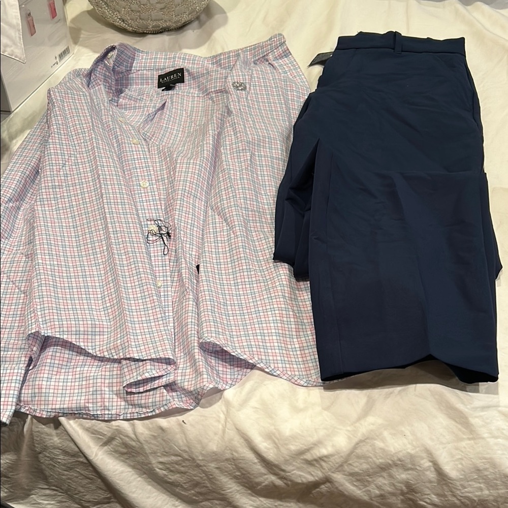 Ralph Lauren  Navy and White Striped Shirt